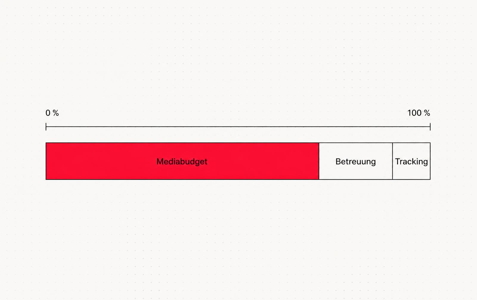Bar chart: monthly Google Ads budget split into media spend, management and tracking