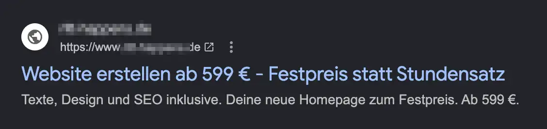 Google-Suchergebnis mit Festpreis-Angebot für eine Website ab 599 €