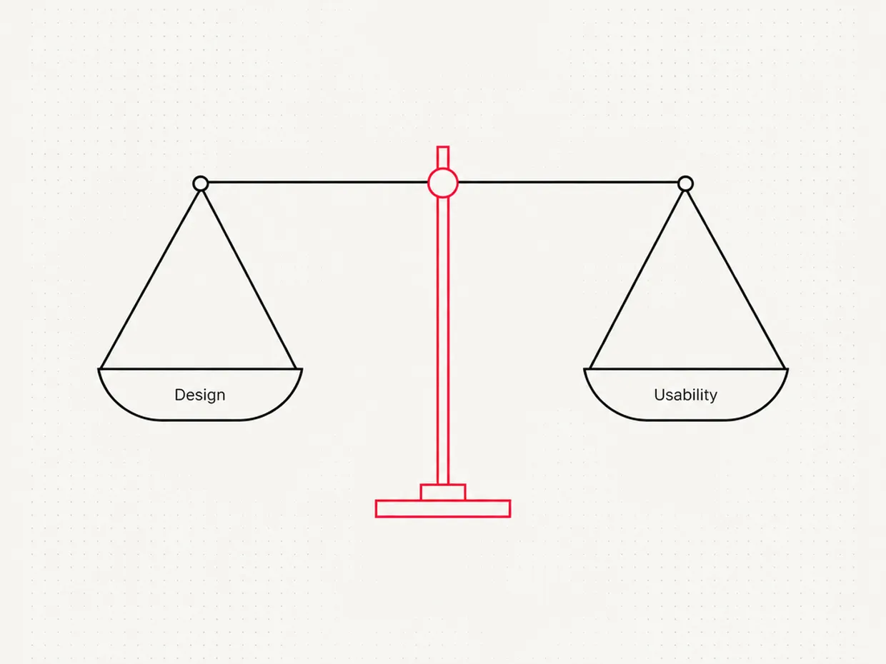 Waage im Gleichgewicht zwischen Design und Usability