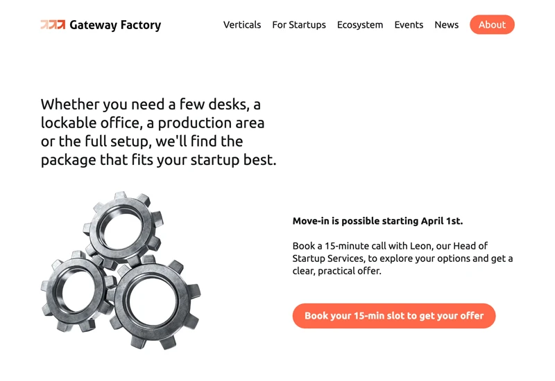 Gateway Factory Website mit Startup-Auswahl