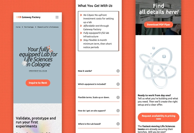 Gateway Factory Mobile Website und Inhalte