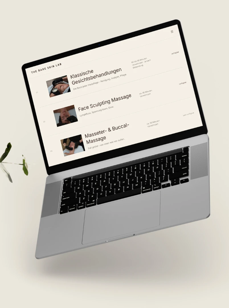 Website von The Bare Skin Lab auf einem Laptop