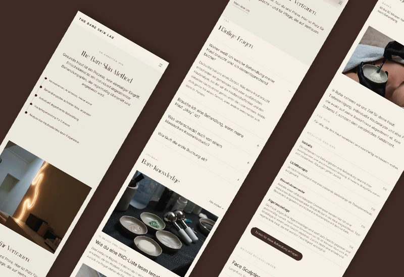 Webdesign-System für The Bare Skin Lab